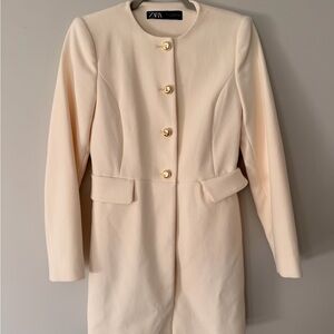 Zara Women's Classic Cream Blazer with Gold Accents